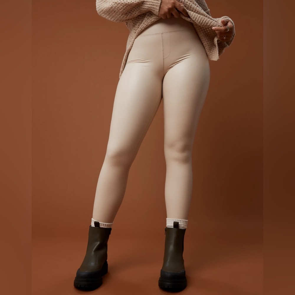 OFFLINE By Aerie Real Luxe Faux Leather Legging Sandalwood Size S New